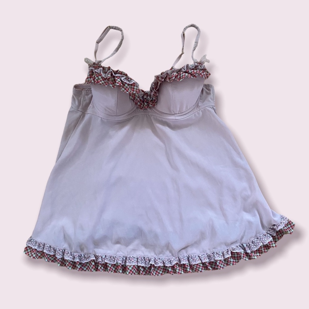 Victoria’s Secret mauve slip dress with plaid ruffle detail